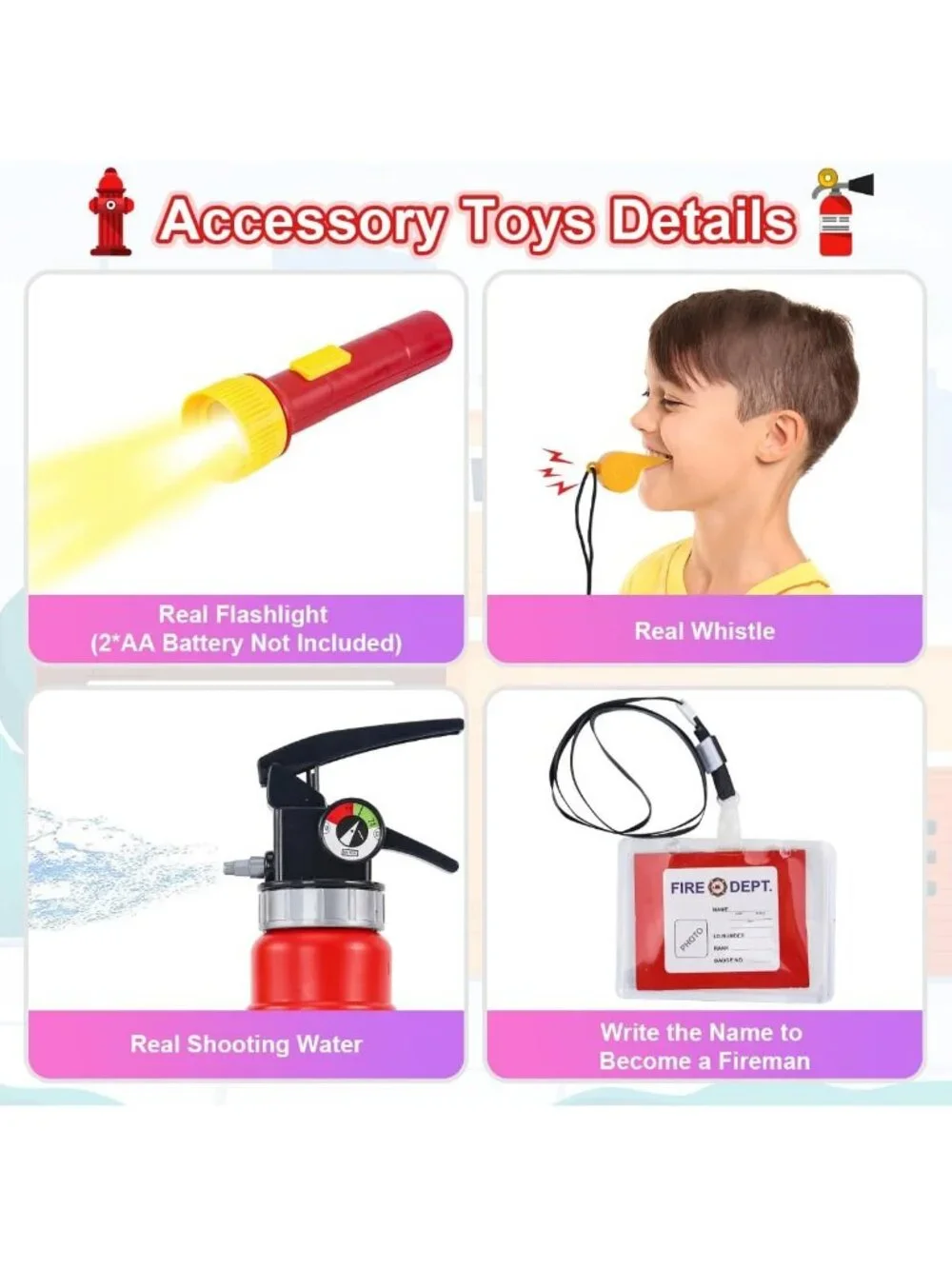 Kids Firefighter Costume Set - 10 Pcs Role Play Outfit & Toy Accessories for